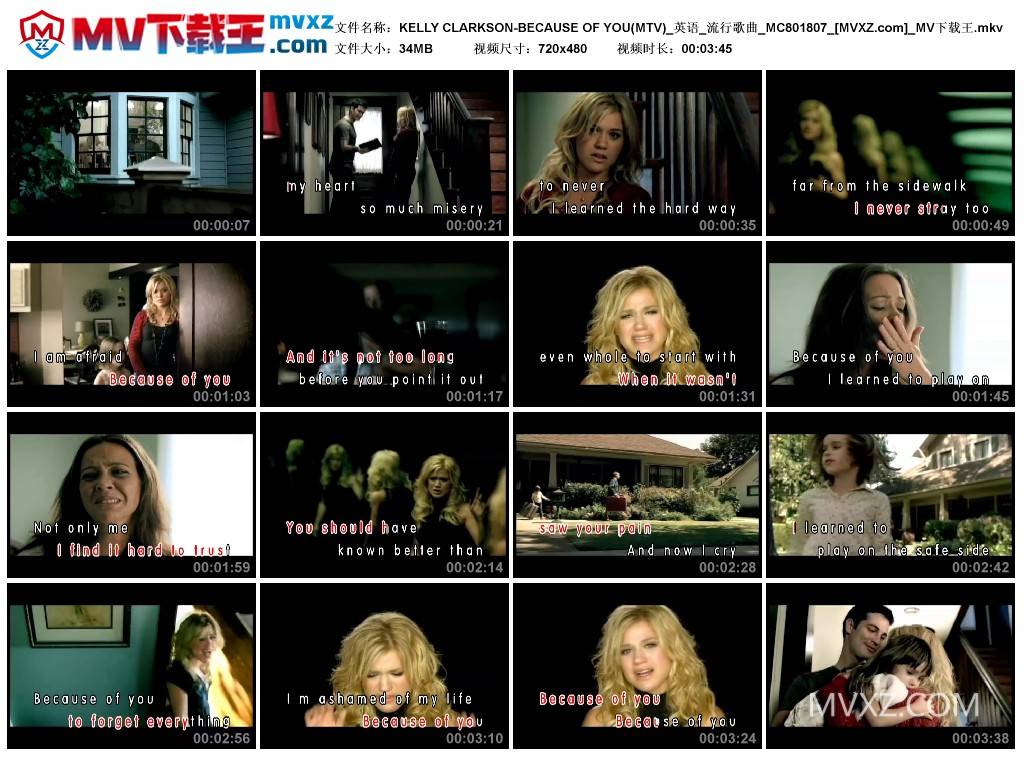 KELLY CLARKSON-BECAUSE OF YOU(MTV)_英语_流行歌曲_MC801807